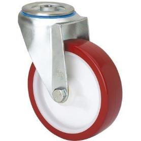 RUEDA GIRATORA AGUJERO M12 20ZV125-POL POLIAMIX BLANCO-POLIUR.MARRON EJE LISO