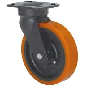 RUEDA GIRATORA PLACA 10GT150-HUB HIERRO-POLIUR.NARANJA EJE BOLAS