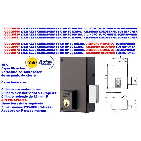 CERRADURA AZBE 56C-60 DC HP