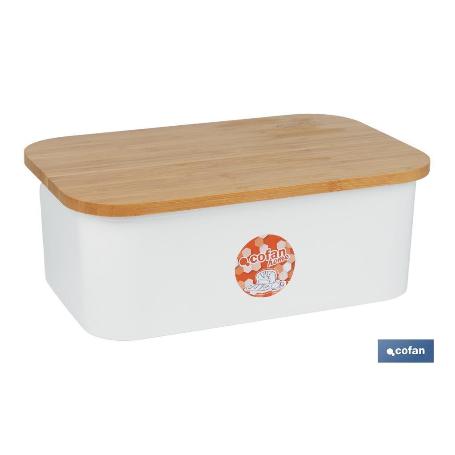 PANERA CON TAPA DE BAMBÚ COLOR BLANCO/MADERA 36 X 24 X13 CM