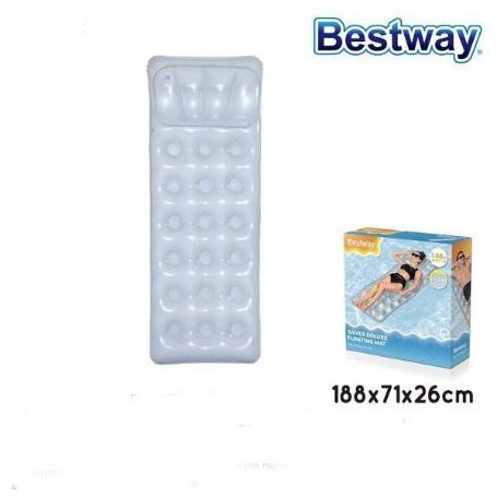BESTWAY COLCHONETA HINCHABLE PARA PISCINA 188X71X26 CMS COLOR PLATA CON REPOSACABEZAS