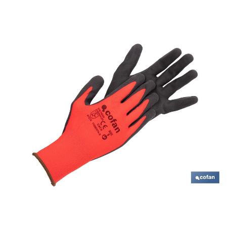 GUANTE IMPREGNADO SANDY COATED ROJO/NEGRO TALLA 8   CAJA 12 UNID.