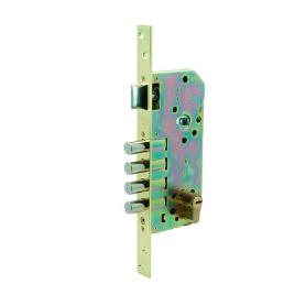 CERRADURA SEGURIDAD 4220S 50 MM LATONADO 4 BULONES DESLIZANTES PICAPORTE REVERSIBLE