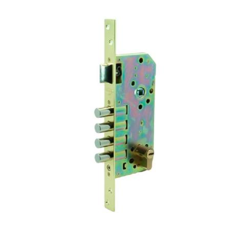 CERRADURA SEGURIDAD 4220S 50 MM LATONADO 4 BULONES DESLIZANTES PICAPORTE REVERSIBLE