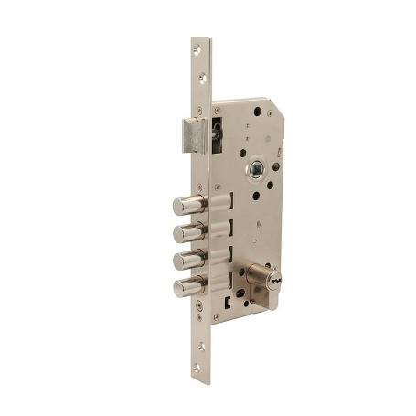 CERRADURA SEGURIDAD 4220S 60 MM NIQUELADO 4 BULONES DESLIZANTES PICAPORTE REVERSIBLE