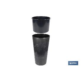 MACETERO 2 EN 1 FORMA CÓNICA CON DEPÓSITO COLOR NEGRO PP Ø 295 X 571 MM 12,5 L   CAJA 5 UNID.