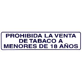 ROTULO ADHESIVO 250X63 MM. PROHIBIDA VENTA TABACO  18AÑOS