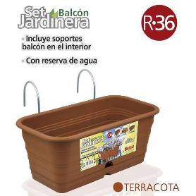 36 CMS JARDINERA PARA BALCON CON SOPORTES PARA COLGAR COLOR TERRACOTA 