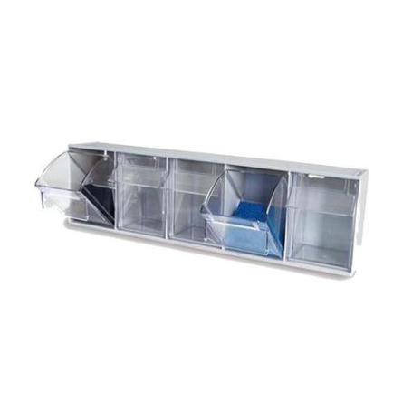 MÓDULO ORGANIZADOR DE TORNILLERÍA. PLÁSTICO. GRIS METÁLICO. FRONTAL TRANSPARENTE. 5 CAJONES ABATIBLES