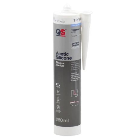 SILICONA ÁCIDA. MONOCOMPONENTE. ACÉTICA. TRANSLÚCIDO. CON FUNGICIDA. VOLUMEN 280ML - QS ADHESIVOS