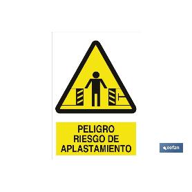 SEÑAL ADHESIVA 148 X105 MM RIESGO DE APLASTAMIENTO. EL DISEÑO DE LA SEÑAL PUEDE VARIAR, PERO EN NINGÚN CASO SE VARI