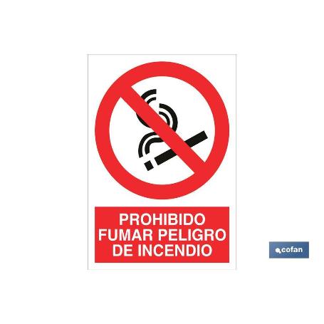SEÑAL POLIESTIRENO 297X210 MM. PROHIBIDO FUMAR PELIGRO DE INCENDIO