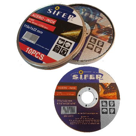 SIFER DISCO CORTE ACERO INOX 115X1,0X22  A60T BF LATA 10 UNIDADES