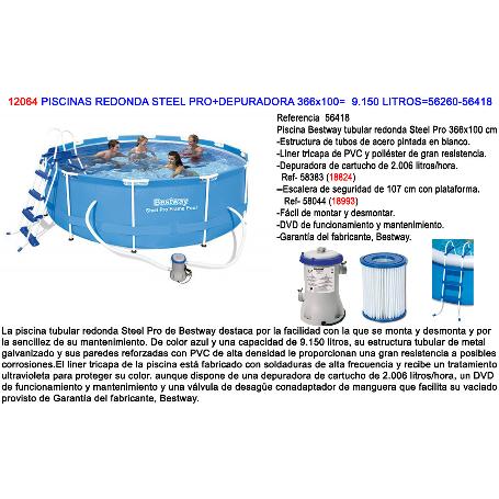 PISCINAS REDONDA STEEL PRO+DEPURA 366X100  9150 L 56418