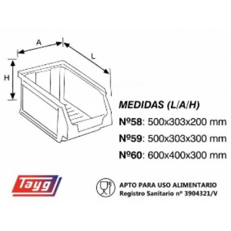 GAVETA APILABLE AZUL 500 X 303 X 200 MM 22,2 L TAYG