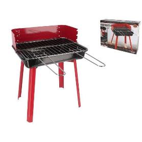35X28X44 CMS BARBACOA RECTANGULAR DE CARBON O LEÑA ECONOMICA ROJA-NEGRA CON REJILLA