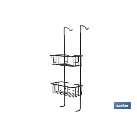 CESTA DE DUCHA DOBLE CON COLGADOR DE ACERO INOXIDABLE Y ACABADO NEGRO MATE
