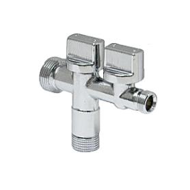 LLAVE DE ESCUADRA DOBLE SALIDA 3/4 Y 3/8. ENTRADA DE 1/2. LLAVE DE PASO DOBLE, LLAVE ANGULAR DOBLE, TOMA LAVADORA D