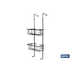 CESTA DE DUCHA DOBLE CON COLGADOR DE ACERO INOXIDABLE Y ACABADO NEGRO MATE