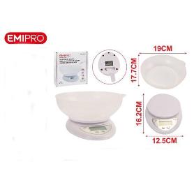 BASCULA DIGITAL DE COCINA CON BOL BLANCO 5 KGS - 1 GR 17,7X19 CMS EMIPRO