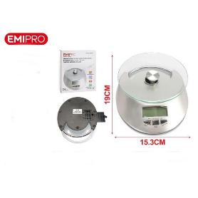 BASCULA BALANZA DE COCINA PRECISA 5 KGS 1 GR CON PLATO DE CRISTAL Y ACERO INOX EMIPRO