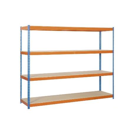 ESTANTERÍA MEDIA CARGA AZUL/NARANJA 4 BALDAS DE MADERA 2000 X 1500 X 600 MM
