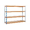 ESTANTERÍA MEDIA CARGA AZUL/NARANJA 4 BALDAS DE MADERA 2000 X 1500 X 600 MM