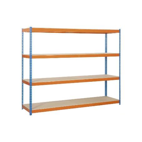 ESTANTERÍA MEDIA CARGA AZUL/NARANJA 4 BALDAS DE MADERA 2000 X 1800 X 600 MM