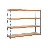 ESTANTERÍA MEDIA CARGA AZUL/NARANJA 4 BALDAS DE MADERA 2000 X 1800 X 600 MM