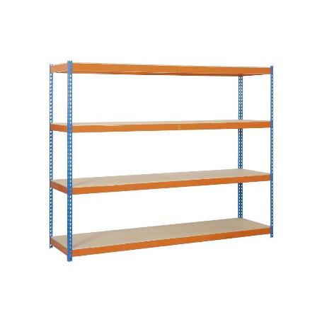ESTANTERÍA MEDIA CARGA AZUL/NARANJA 4 BALDAS DE MADERA 2000 X 2100 X 600 MM