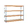ESTANTERÍA MEDIA CARGA AZUL/NARANJA 4 BALDAS DE MADERA 2000 X 2100 X 600 MM