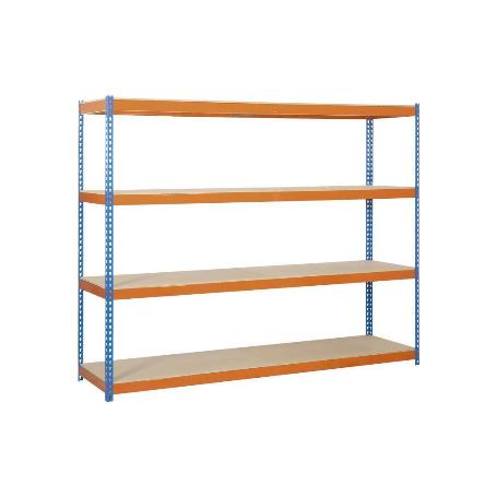 ESTANTERÍA MEDIA CARGA AZUL/NARANJA 4 BALDAS DE MADERA 2000 X 2400 X 600 MM