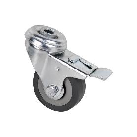 RUEDA DE GOMA GRIS CON AGUJERO PASANTE Y FRENO Ø75 X 22 MM VENTA UNITARIA