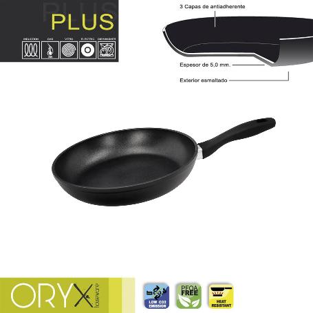 ORYX SARTÉN ALUMINIO ANTIADHERENTE PLUS, FORJADA, APTA INDUCCIÓN, LIBRE PFOA, DIÁMETRO 24 CM, ESPESOR 5 MM.