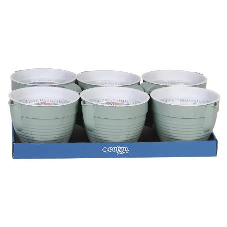 GRASERA COLADOR 500ML MODELO ALBAHACA VERDE AGUA 16.5X12X10CM   CAJA 6 UNID.