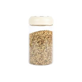 BOTE DE VIDRIO BOROSILICATO CON TAPA BEIGE GAMA LAUREL 1000 ML