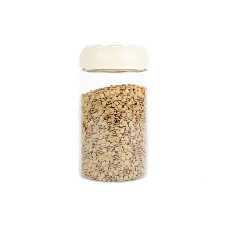 BOTE DE VIDRIO BOROSILICATO CON TAPA BEIGE GAMA LAUREL 1000 ML