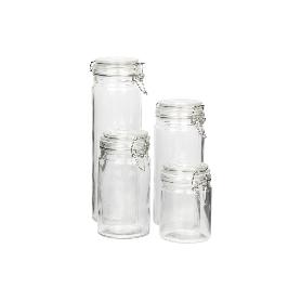 SET 4  FRASCOS CRISTAL+ CLIP ACERO 2100ML,1500ML,1150ML,750ML