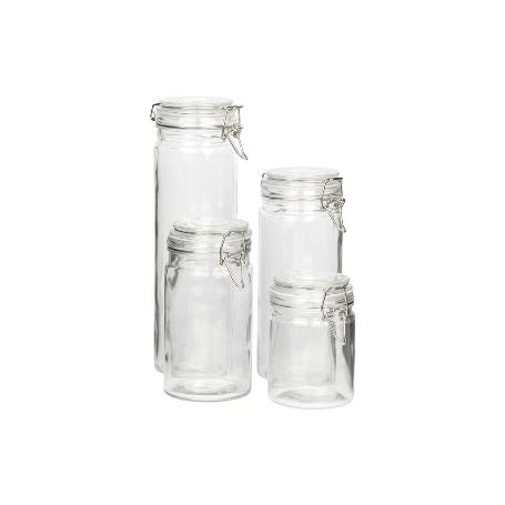 SET 4  FRASCOS CRISTAL+ CLIP ACERO 2100ML,1500ML,1150ML,750ML