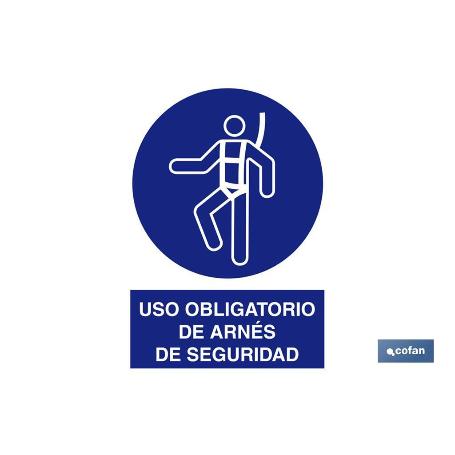 SEÑAL POLIESTIRENO 420X297 MM SEÑAL USO OBLIGATORIO DE ARNÉS DE SEGURIDAD CON TEXTO