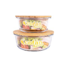 SET DE 2 RECIPIENTES DE BOROSILICATO CON TAPA DE BAMBÚ MODELO PANDA 620 ML - 950 ML