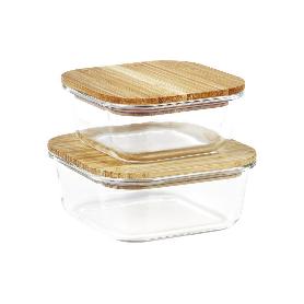 SET DE 2 RECIPIENTES DE BOROSILICATO CON TAPA DE BAMBÚ MODELO PANDA 520 ML - 800 ML