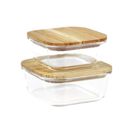 SET DE 2 RECIPIENTES DE BOROSILICATO CON TAPA DE BAMBÚ MODELO PANDA 520 ML - 800 ML