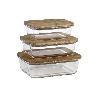 SET DE 3 RECIPIENTES DE BOROSILICATO CON TAPA DE BAMBÚ MODELO PANDA 640 ML-1040 ML -1520 ML