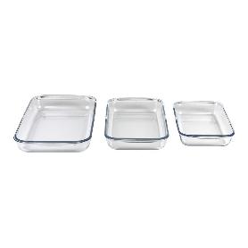 SET DE 3 FUENTES RECTANGULARES DE VIDRIO BOROSILICATO MODELO BARITINA 1600ML-2200ML-3000ML
