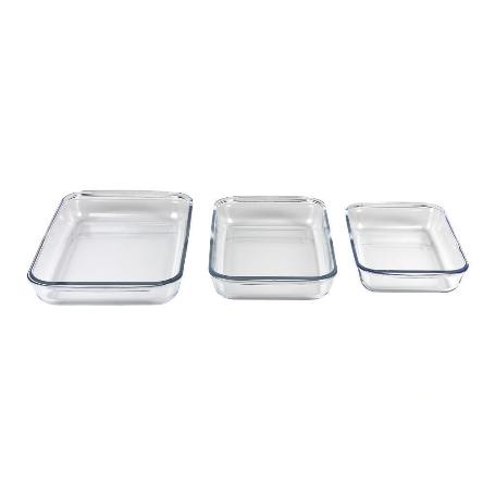SET DE 3 FUENTES RECTANGULARES DE VIDRIO BOROSILICATO MODELO BARITINA 1600ML-2200ML-3000ML