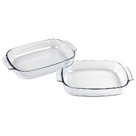SET DE 2 FUENTES OVALADAS ANCHAS DE VIDRIO BOROSILICATO MODELO BARITINA 2700 ML - 3800 ML