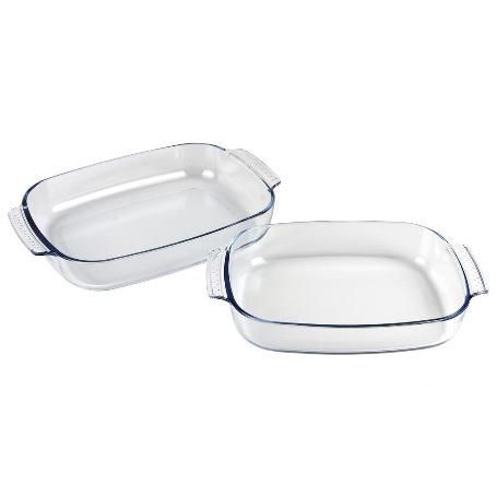 SET DE 2 FUENTES OVALADAS ANCHAS DE VIDRIO BOROSILICATO MODELO BARITINA 2700 ML - 3800 ML