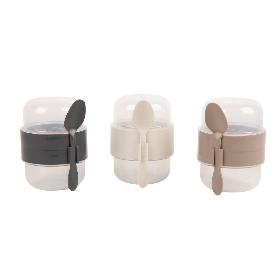 SET DE 3 RECIPIENTES CON TAPA, CUCHARA Y COMPARTIMIENTO INTERIOR  200ML+200ML
