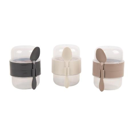 SET DE 3 RECIPIENTES CON TAPA, CUCHARA Y COMPARTIMIENTO INTERIOR  200ML+200ML